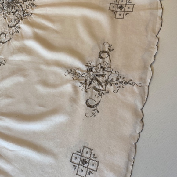 Vintage European Embroidered Floral Grape Vines Tablecloth 65" x 84" - Picture 10 of 12